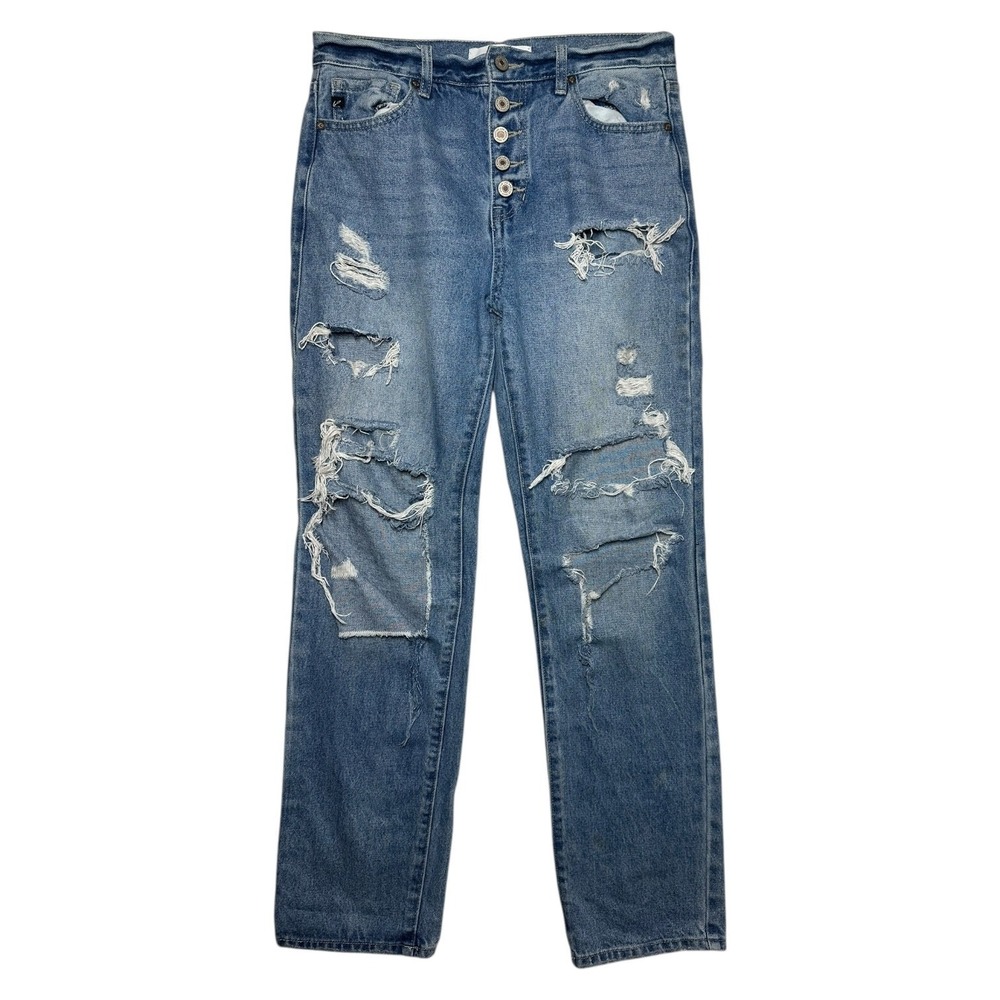 KanCan Women's 29x30 Medium Wash Blue Distressed High Rise Straight Leg Jeans